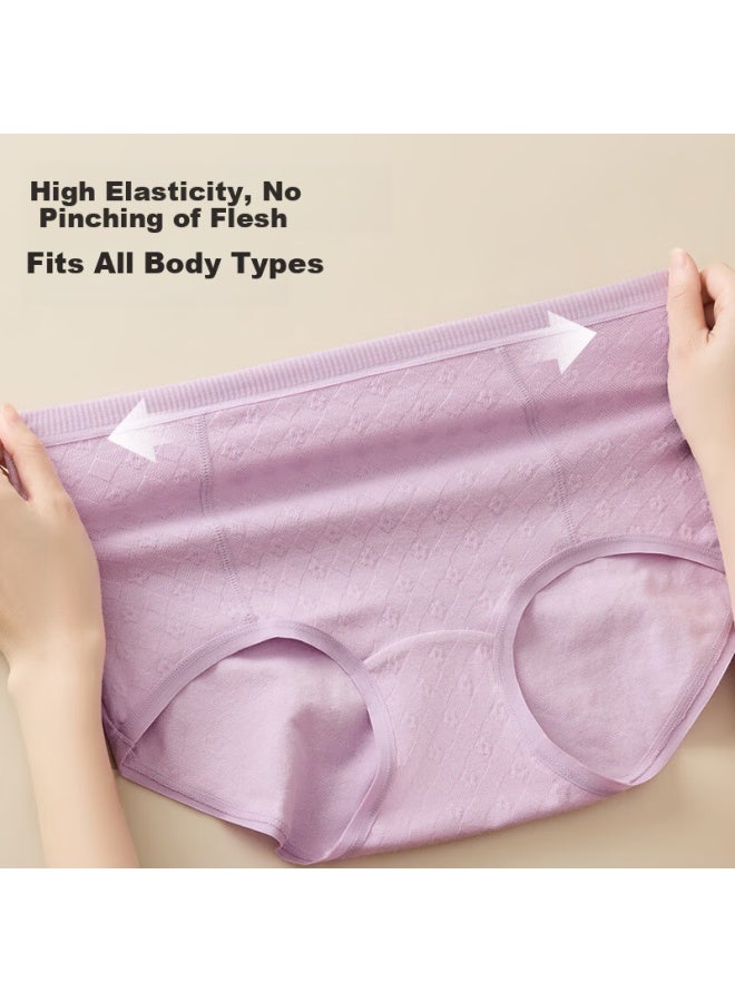 Gujin 3-pack Women's Cotton Jacquard Extended Crotch Plus Size High Waist Mom Panties Tummy Control For Middle-aged And Elderly - Image 5