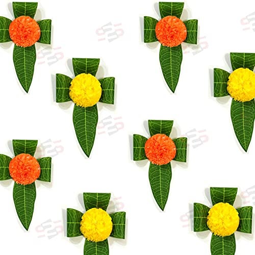 S2S Stylish Mango Leaves & Flowers Decoration at Home | Beautifully Crafted Artificial Flower | Easy Simple Backdrop (Yellow - 6 Pcs & Orange - 6 Pcs) - Image 2