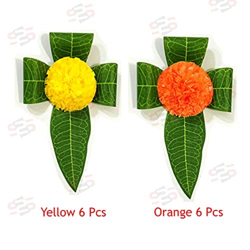 S2S Stylish Mango Leaves & Flowers Decoration at Home | Beautifully Crafted Artificial Flower | Easy Simple Backdrop (Yellow - 6 Pcs & Orange - 6 Pcs) - Image 3
