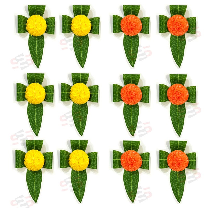 S2S Stylish Mango Leaves & Flowers Decoration at Home | Beautifully Crafted Artificial Flower | Easy Simple Backdrop (Yellow - 6 Pcs & Orange - 6 Pcs) - Image 5