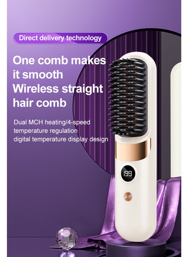 Electric Hair Straightener Brush, Portable Ceramic Ionic Straightening Comb and Curler, LED Display, Fast Heating, 3 Temp Settings & Anti-Scald Head Massager for All Hair Types - Image 2