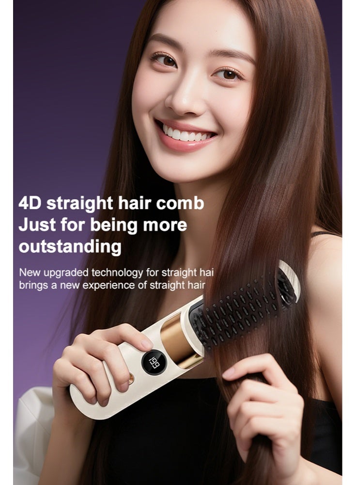 Electric Hair Straightener Brush, Portable Ceramic Ionic Straightening Comb and Curler, LED Display, Fast Heating, 3 Temp Settings & Anti-Scald Head Massager for All Hair Types - Image 3