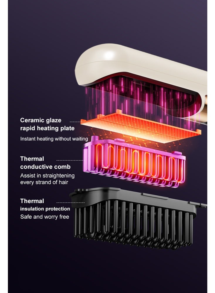 Electric Hair Straightener Brush, Portable Ceramic Ionic Straightening Comb and Curler, LED Display, Fast Heating, 3 Temp Settings & Anti-Scald Head Massager for All Hair Types - Image 4