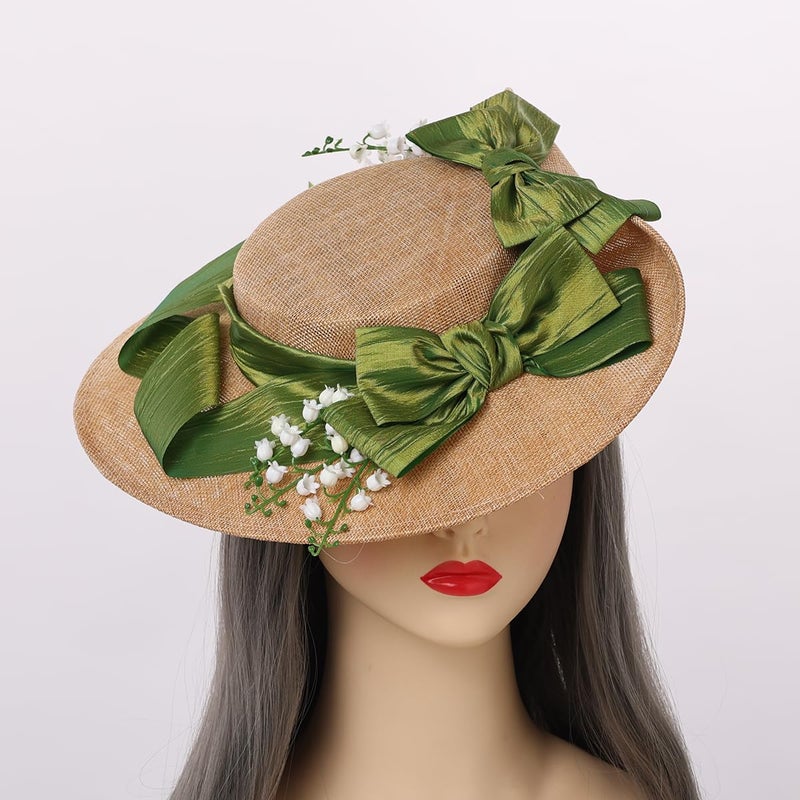 COSDREAMER Girls Women Victorian Tea Party Sun Hat Bows Flowers Straw Hats (M) - Image 3