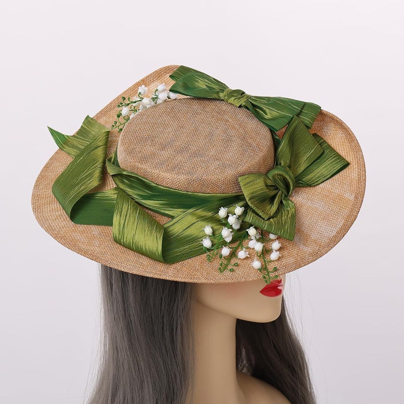 COSDREAMER Girls Women Victorian Tea Party Sun Hat Bows Flowers Straw Hats (M) - Image 4
