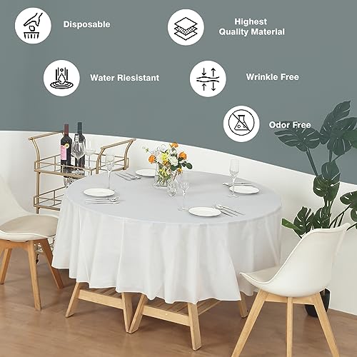 EVER SHINE Evershine 3X Thicker Heavy Duty Plastic Table Covers Round Tablecloth, Disposable Tablecloth 12 Pack Round 84" White - Image 2