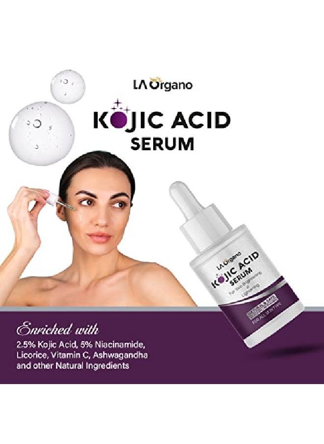 LA Organo - Kojic Acid Face Serum Enriched with Licorice Vitamin C Niacinamide for Skin Brightening & Lightening Reduce Dark Spots Scars Wrinkles & Fine lines 30 ML - Image 1