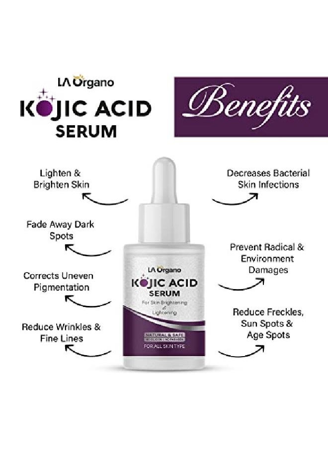 LA Organo - Kojic Acid Face Serum Enriched with Licorice Vitamin C Niacinamide for Skin Brightening & Lightening Reduce Dark Spots Scars Wrinkles & Fine lines 30 ML - Image 1