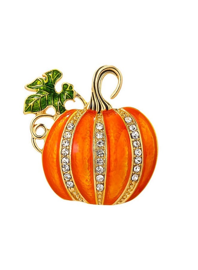 Dtja Rhinestone Pumpkin Brooch Pin for Women Girls Gold Tone Fashion Enamel Halloween Thanksgiving Green Leaf Brooches Lapel Pins Cute Fall Holiday Festival Hat Bag Suit Dress Accessories Jewelry Gift Souvenir - Image 1