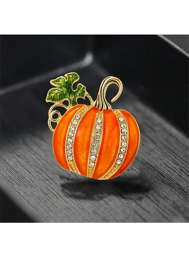 Dtja Rhinestone Pumpkin Brooch Pin for Women Girls Gold Tone Fashion Enamel Halloween Thanksgiving Green Leaf Brooches Lapel Pins Cute Fall Holiday Festival Hat Bag Suit Dress Accessories Jewelry Gift Souvenir - Image 4