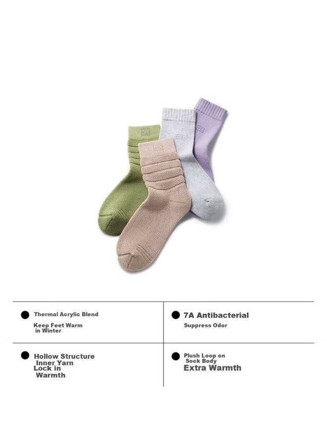 Bananain Hot Skin 302++ Women's Cotton Socks, Warm, 7a Antibacterial And Odor-resistant, Mid-calf, Moisture-absorbing, Far-infrared Heating, Autumn And Winter, 4 Pairs - Image 1
