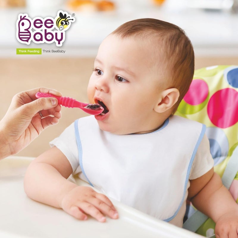 Beebaby Sumshy First Stage Silicone Baby Feeding Spoon | Dip Spoon for Baby Led Weaning | 100% BPA Free, Soft & Safe Silicone for 6+ Months Infants – Pack of 2 (Pink & Yellow) - Image 2
