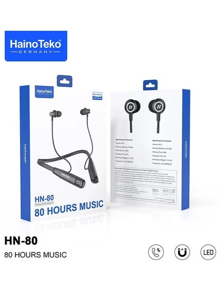 Haino Teko HN 80 Wireless Bluetooth Neckband Earphone – Premium Sound, Comfortable Design, Long Battery Life, Sweat-Resistant, Perfect for Sports and Daily Use - Image 5