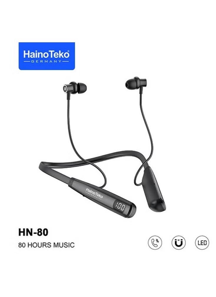 Haino Teko HN 80 Wireless Bluetooth Neckband Earphone – Premium Sound, Comfortable Design, Long Battery Life, Sweat-Resistant, Perfect for Sports and Daily Use - Image 2