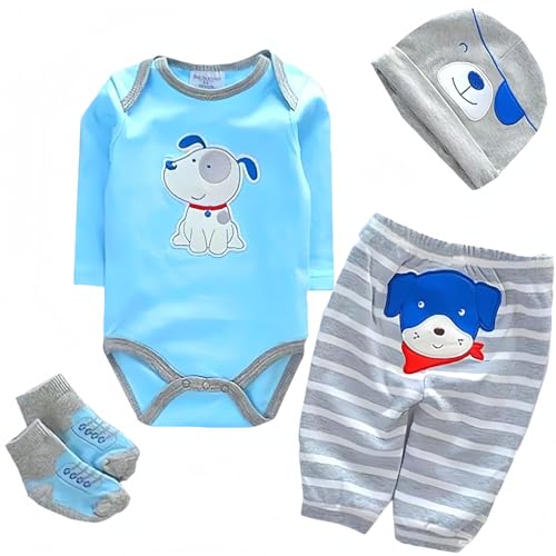 OYESY Reborn Baby Dolls Clothes Accessories Outfit for 1723 Inch Reborn Newborn Baby Doll Boy Clothing Set Super Cute Puppy Pattern 4pcs Set Blue - Image 1