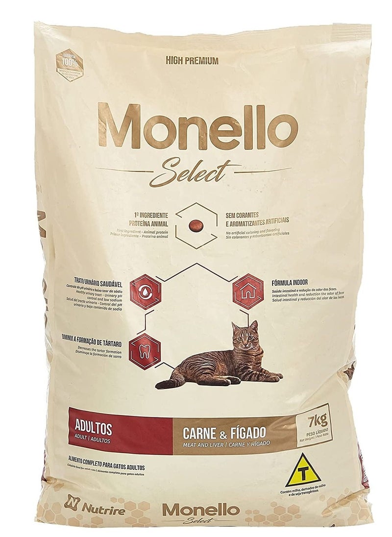 MONELLO - Dry food for adult cats with meat and liver flavor Select 7 kg - Image 1