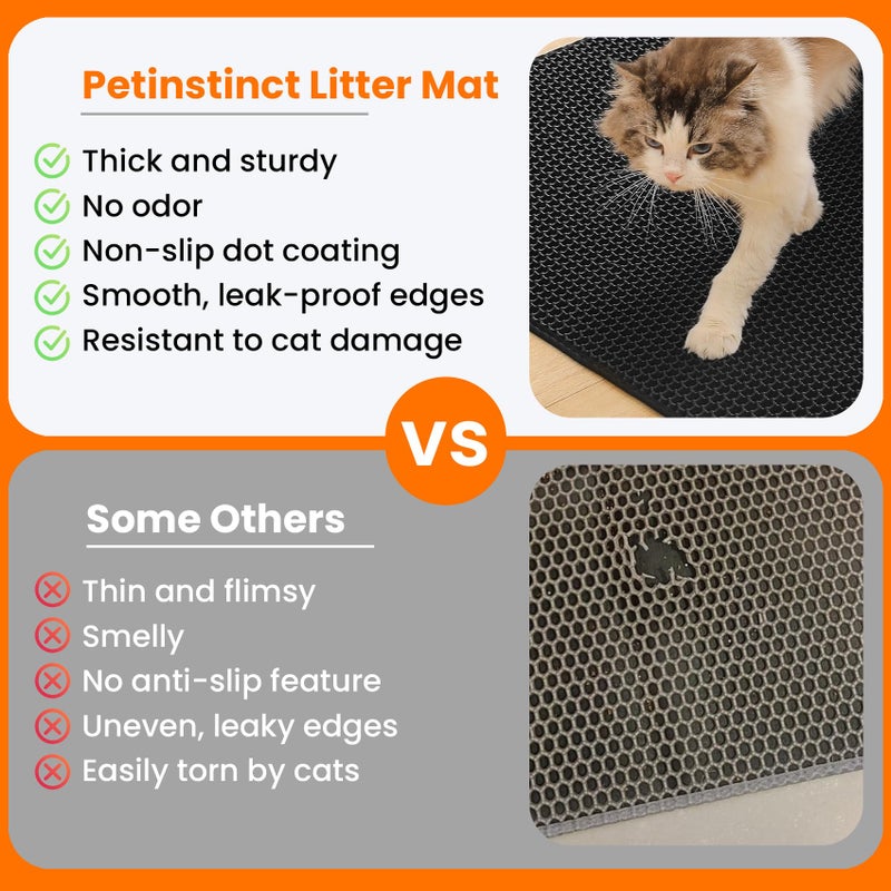 Petinstinct Cat Litter Mat, 24x18 Inches Large Double Layer Honeycomb Cat Litter Trapping Mat, Non Slip Waterproof Urine Proof Cat Litter Box Mat for Floor, Kitty Litter Rug, Cat Supplies, Black - Image 3