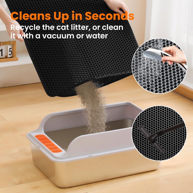 Petinstinct Cat Litter Mat, 24x18 Inches Large Double Layer Honeycomb Cat Litter Trapping Mat, Non Slip Waterproof Urine Proof Cat Litter Box Mat for Floor, Kitty Litter Rug, Cat Supplies, Black - Image 5