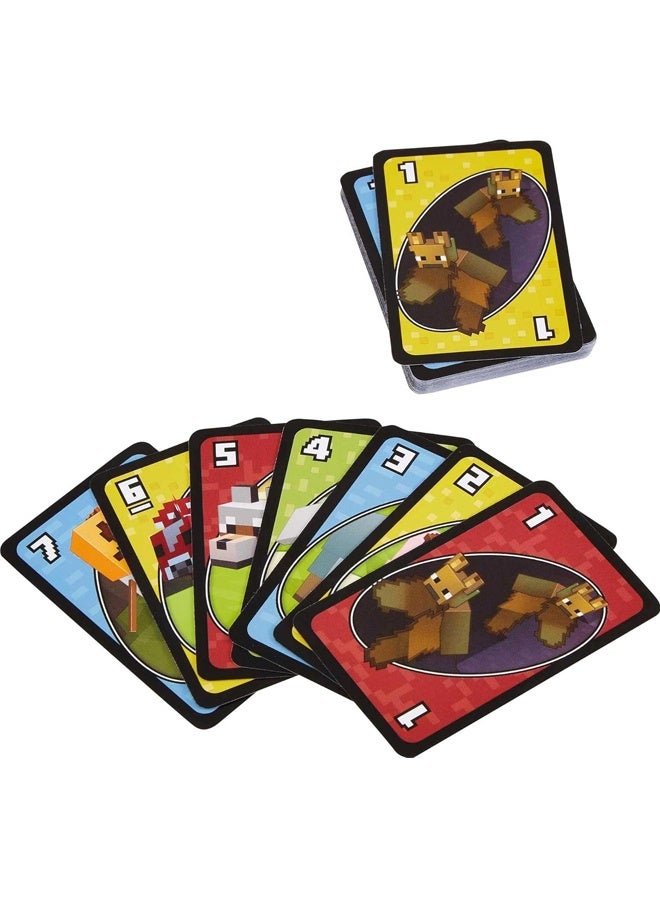 Mattel Games UNO Minecraft World Card Game - Multicolor Basic Pack for 2 - 10 Players, Ages 7+ with 112 Cards, Characters & Images, Special Creeper Rule Card & Traditional UNO Gameplay - Image 1
