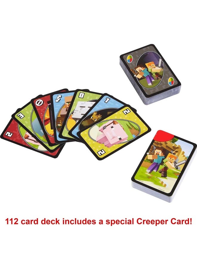 Mattel Games UNO Minecraft World Card Game - Multicolor Basic Pack for 2 - 10 Players, Ages 7+ with 112 Cards, Characters & Images, Special Creeper Rule Card & Traditional UNO Gameplay - Image 3