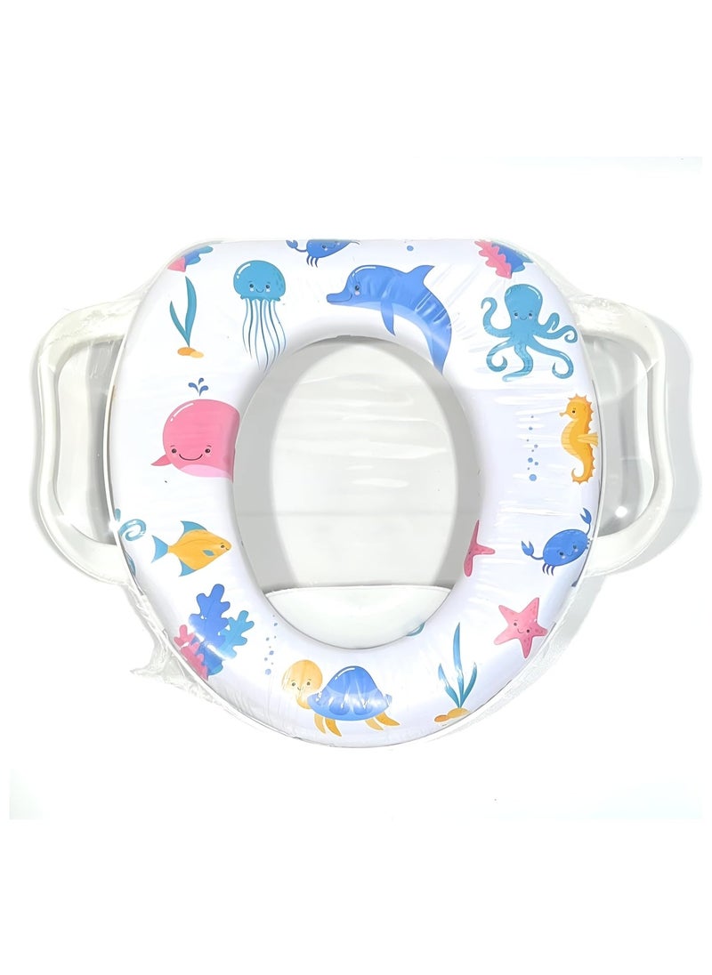 VIO Cushioned Children's Toilet Seat Baby Toddler Child Kids Adapter Seat with Handles Western Toilet Potty Training Seat for Boys Girls Fits Round Oval Toilets Printed 