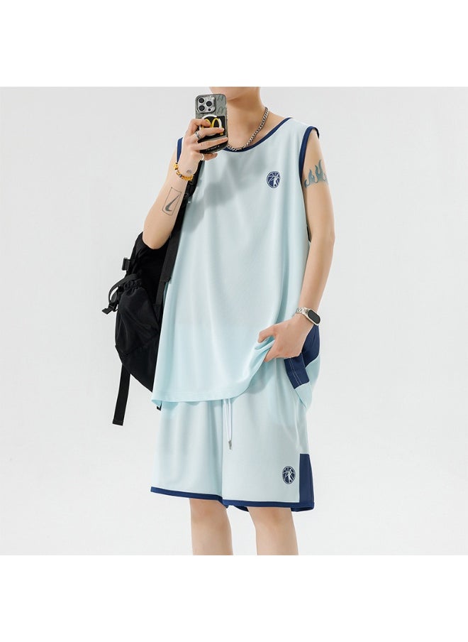 KUYING Ice Silk Quick Drying Sleeveless Vest Shorts Two-Piece Set  - Image 1