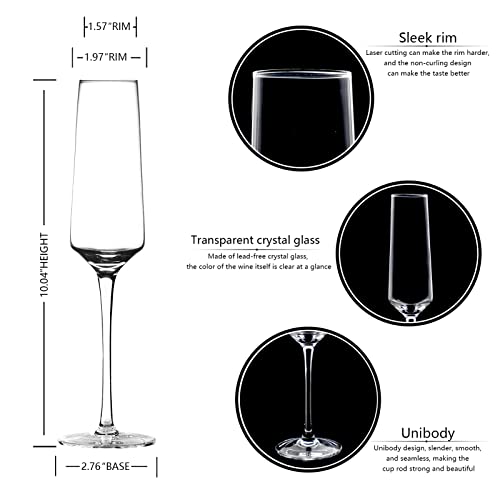 BACLIFE Champagne Flutes - Hand Blown Elegant Champagne Glasses Set of 6 - Unique Gift for Birthday,Wedding, Mother’s Day - Ideal for Wine Tasting,Daily Use - 7.5 oz, Clear - Image 3