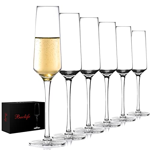 BACLIFE Champagne Flutes - Hand Blown Elegant Champagne Glasses Set of 6 - Unique Gift for Birthday,Wedding, Mother’s Day - Ideal for Wine Tasting,Daily Use - 7.5 oz, Clear - Image 1