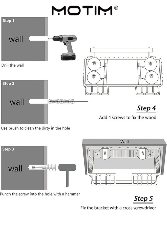 Motim Ironing Board Hanger Metal Wall Mount Iron and Ironing Board Holder With Wooden Base Basket And Adjustable Hooks For Sewing Room Bath - Image 5