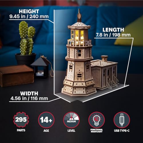 UGEARS Split Rock Lighthouse 3D Wooden Puzzles for Adults Wooden Model Kits for Adults Crafts for Adult Model Kits to Build Wooden 3D DIY Model Brain Teaser Hobby Set - Image 5