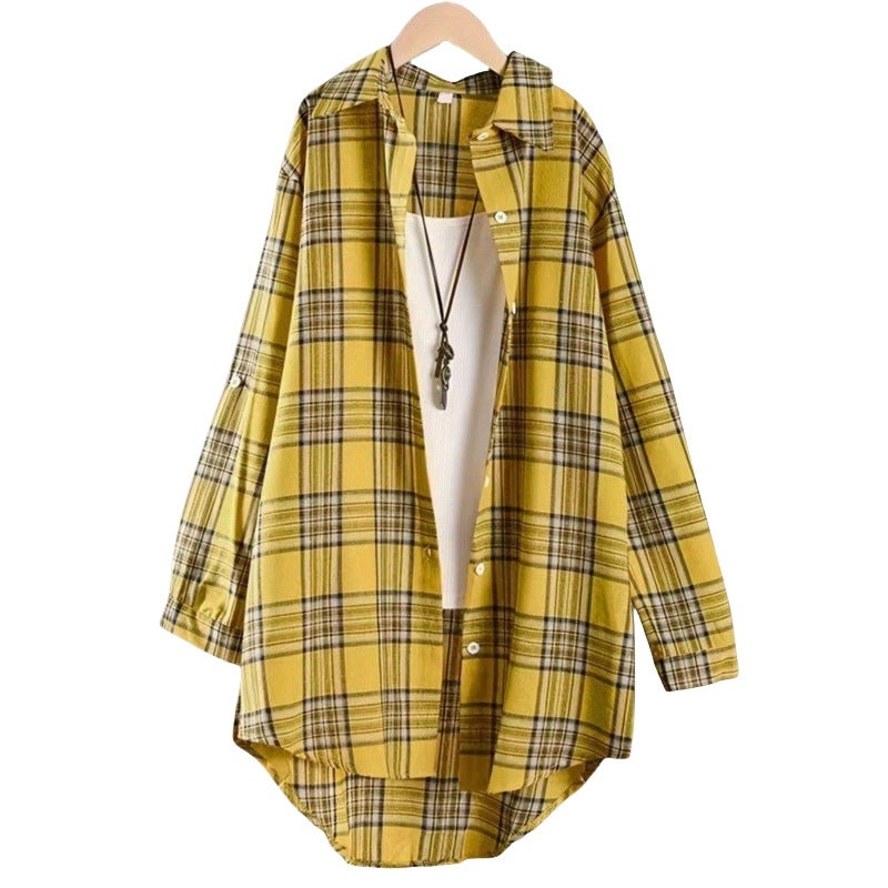 قميص نسائي طويل الأكمام من القطن والكتان بتصميم مربعات، عابر للحدود، مبيع ساخن، كاجوال وأنيق، جاكيت فضفاض طويل - Image 4