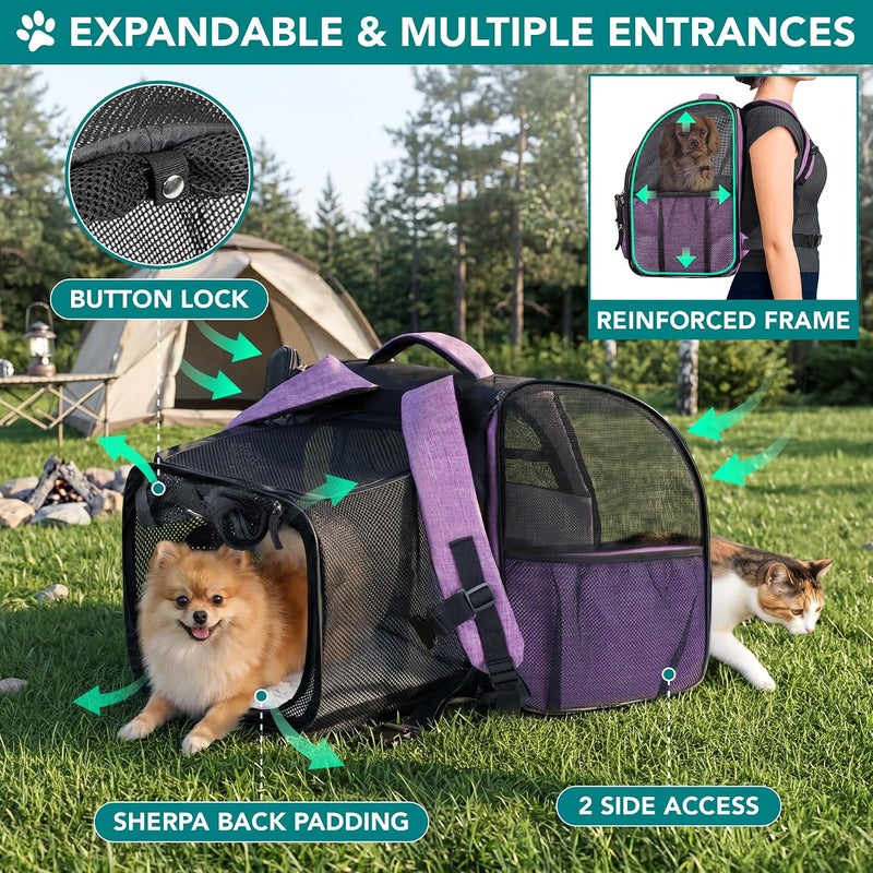 PetAmi Dog Cat Backpack Carrier, Expandable Pet Carrier Backpack for Travel Hiking, Small Medium Dog Puppy Large Cat Carrying Backpack, Airline Approved Ventilated Soft Back Support, 18 lbs, Purple - Image 3