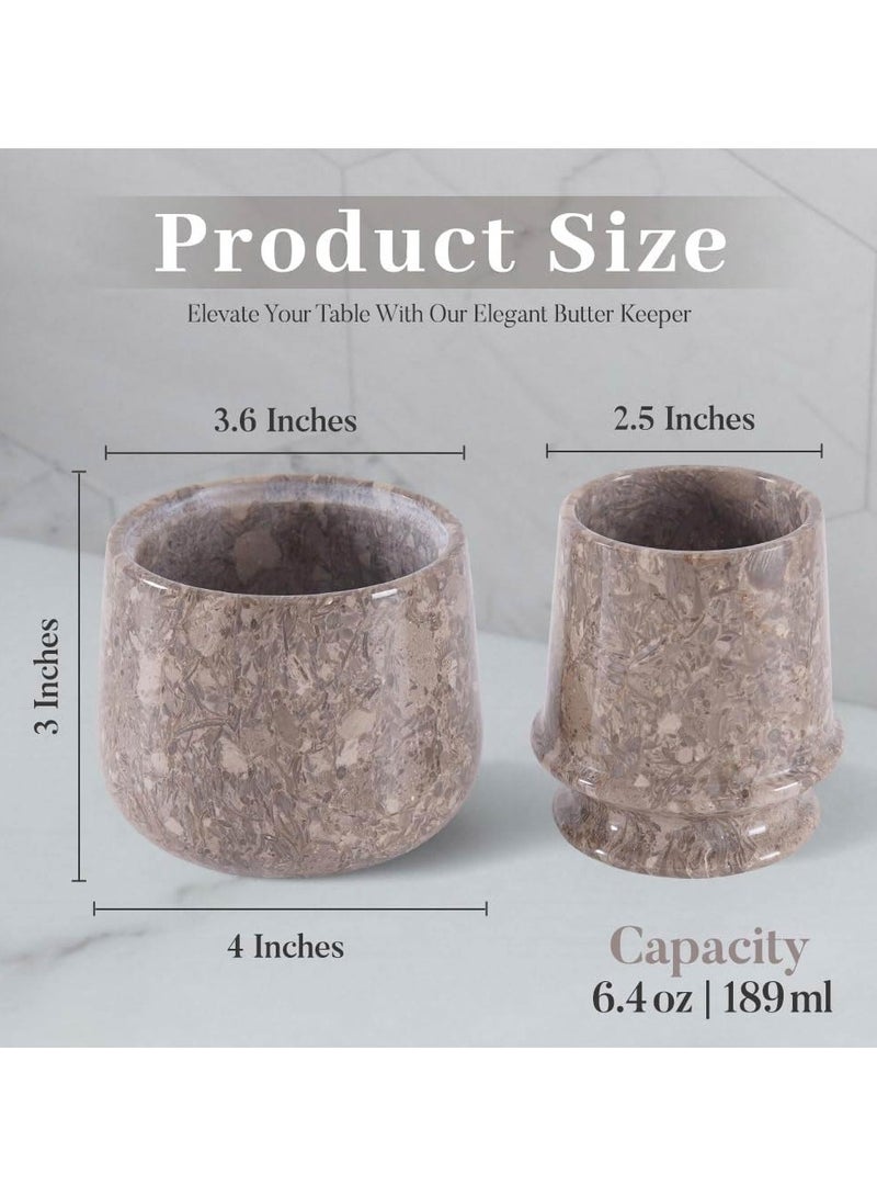 راديكالن وعاء زبدة رخامي مصنوع يدويًا، مقاس 4 بوصات، بتصميم محيطي، مع غطاء - وعاء تخزين فاخر للمطبخ - Image 2