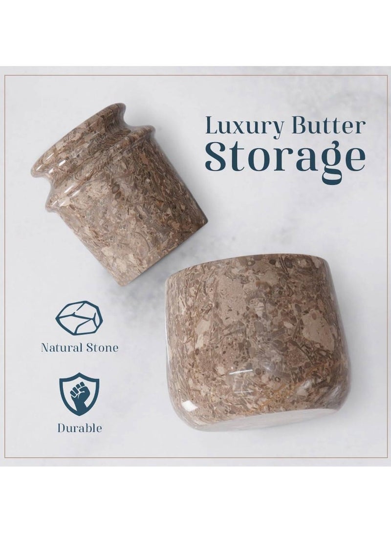 راديكالن وعاء زبدة رخامي مصنوع يدويًا، مقاس 4 بوصات، بتصميم محيطي، مع غطاء - وعاء تخزين فاخر للمطبخ - Image 3