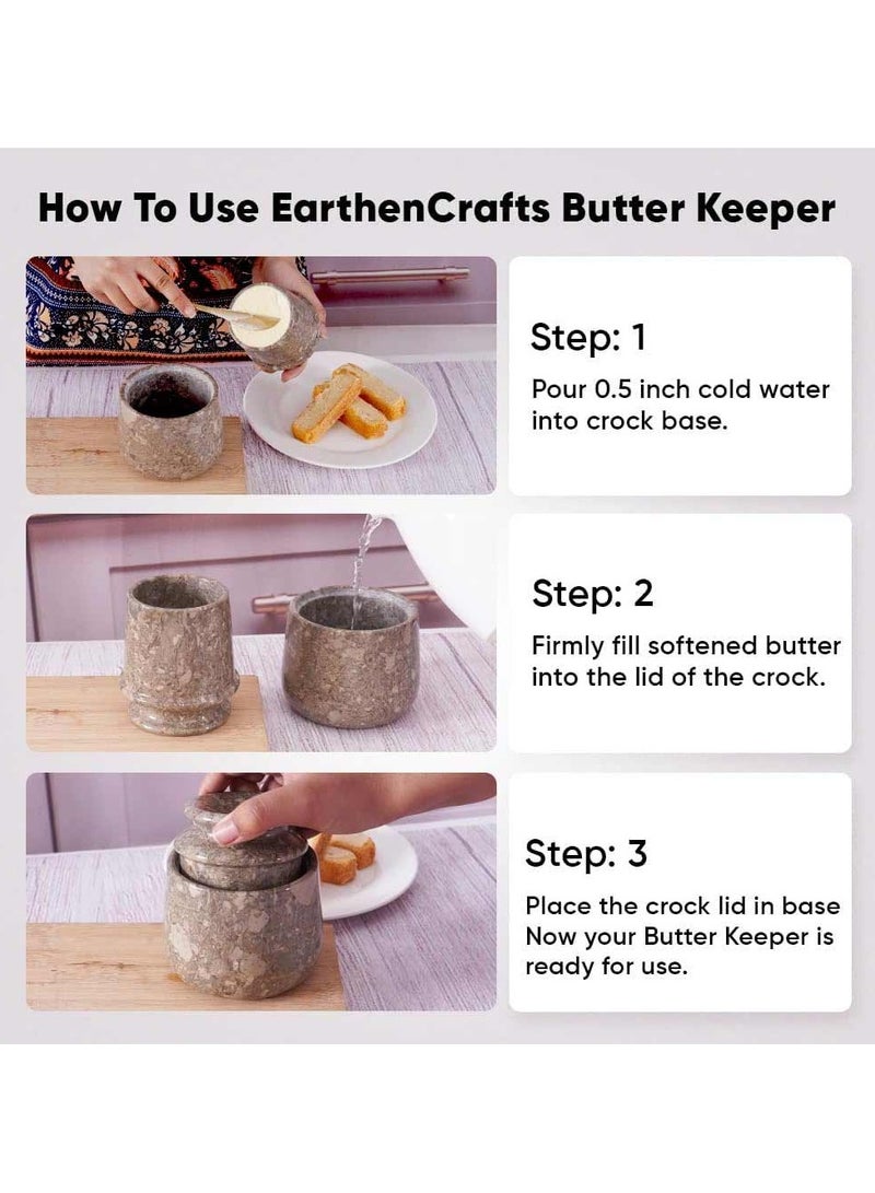 راديكالن وعاء زبدة رخامي مصنوع يدويًا، مقاس 4 بوصات، بتصميم محيطي، مع غطاء - وعاء تخزين فاخر للمطبخ - Image 4