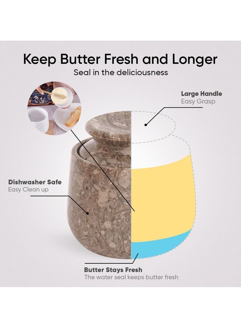 راديكالن وعاء زبدة رخامي مصنوع يدويًا، مقاس 4 بوصات، بتصميم محيطي، مع غطاء - وعاء تخزين فاخر للمطبخ - Image 5