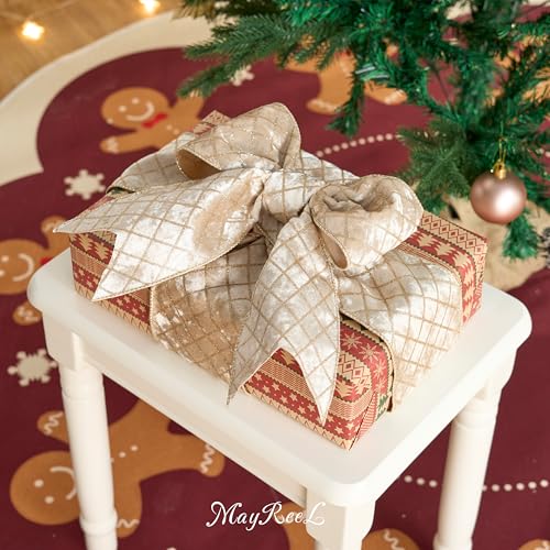 MAYREEL 4 Inch Champagne Gold Velvet Wired Ribbon Metallic Diamond Glitter Grid for Christmas Gift Wrapping Floral Craft Bows Wreaths Garland Wedding Holiday Decor 10 Yards - Image 5