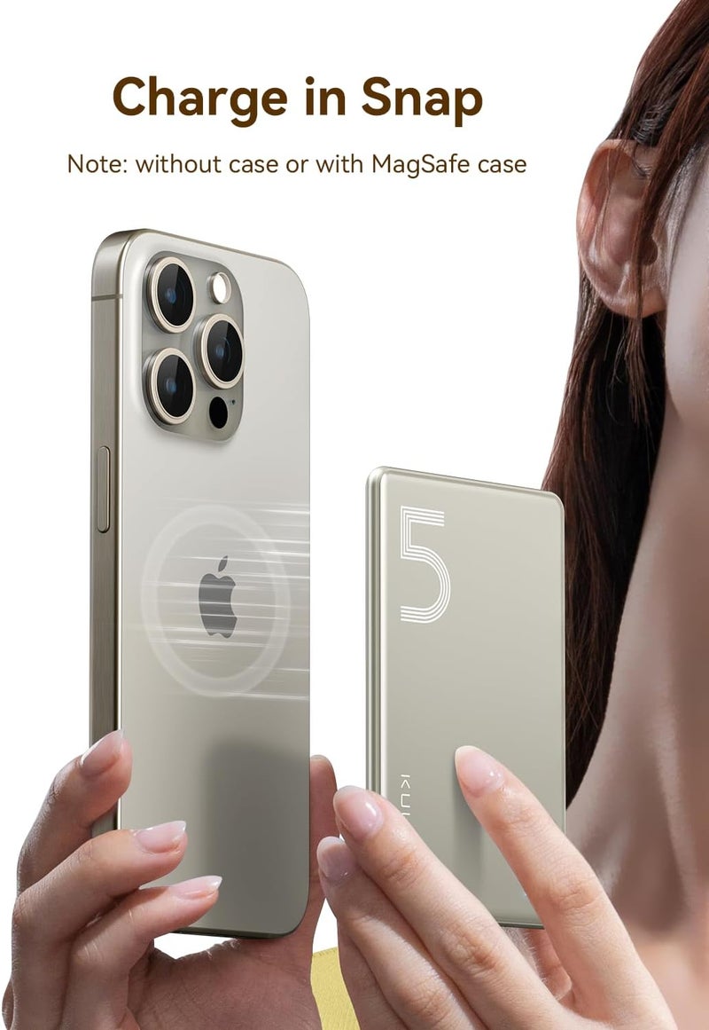 KUULAA Magnetic Power Bank for iPhone 5000mAh 20W, Magsafe Power Bank, Wireless Portable Charger External Battery Pack Compatible With iPhone 17/16/15/14/13/12 Series - Titanium - Image 4
