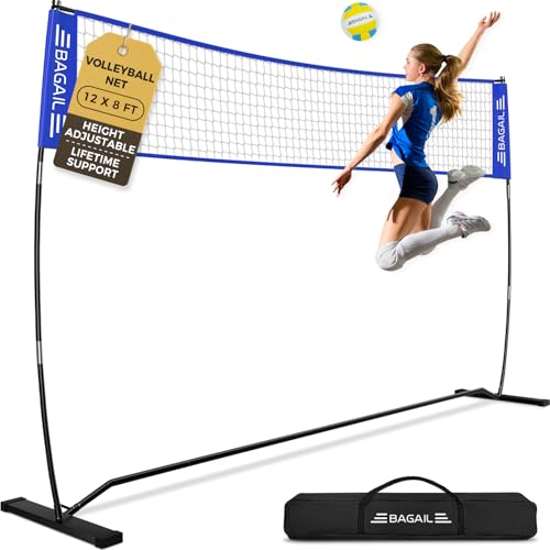 BAGAIL Volleyball Net 12ft Portable Volleyball Net for Backyard Adjustable Height HeavyDuty Frame Freestanding Design Portable OutdoorIndoor Volleyball Set with Carry Bag Blue - Image 1