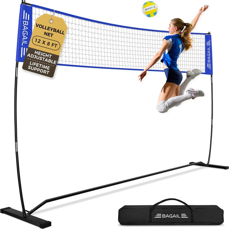 BAGAIL Volleyball Net 12ft Portable Volleyball Net for Backyard Adjustable Height HeavyDuty Frame Freestanding Design Portable OutdoorIndoor Volleyball Set with Carry Bag Blue - Image 2