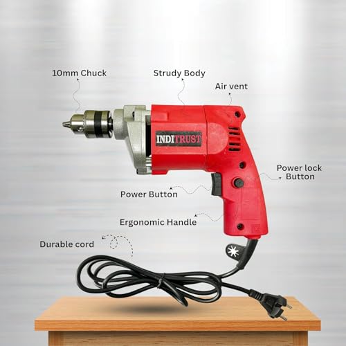 Inditrust 10mm Electric Drill Machine (RED) with 6-Months Warranty,13pcs HSS Drill Bits and 1 Masonry Bit - Image 3
