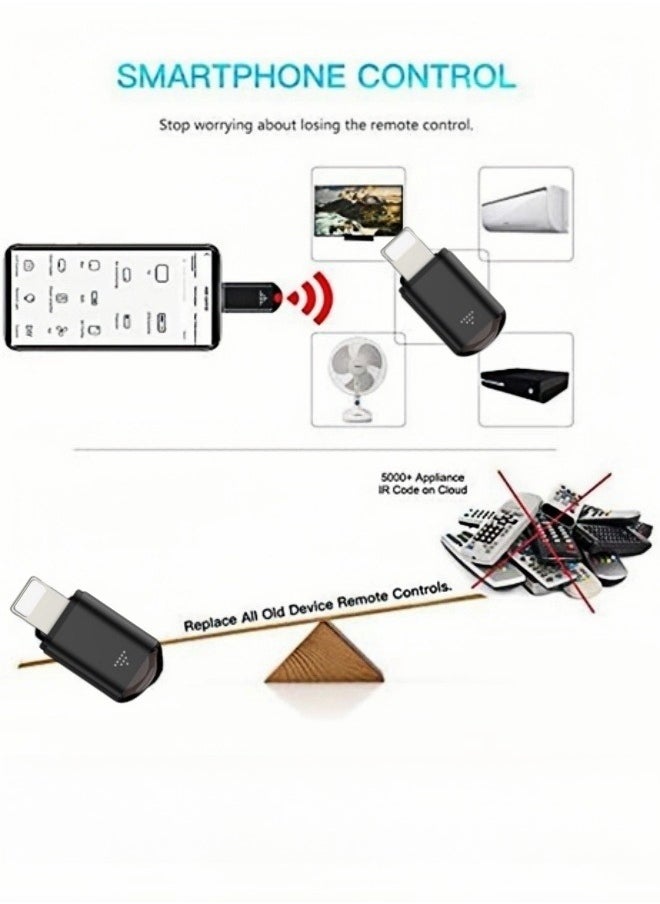 Healife - Mini Smartphone IR Remote Controller Adapter for iPhone Infrared Universal Remote Control All in One Air Conditioner/TV (for Lighting, BLACK) - Image 1