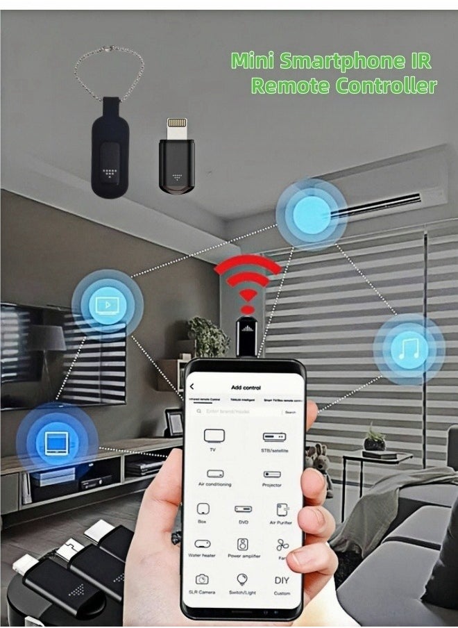 Healife - Mini Smartphone IR Remote Controller Adapter for iPhone Infrared Universal Remote Control All in One Air Conditioner/TV (for Lighting, BLACK) - Image 1