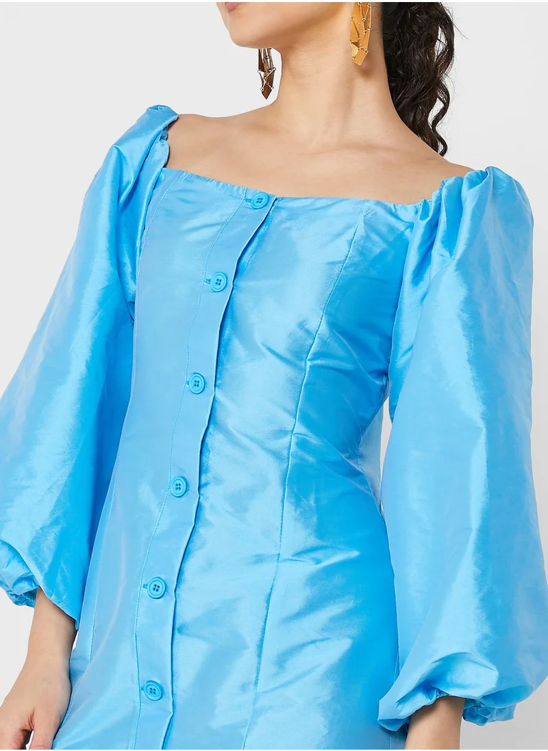 RIVER ISLAND Button Detail Balloon Sleeve Dress
