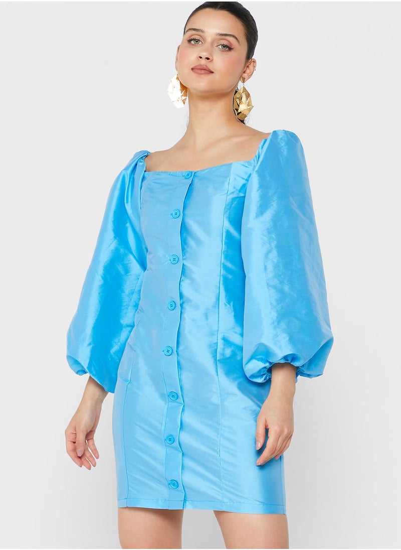 RIVER ISLAND Button Detail Balloon Sleeve Dress  - Image 1