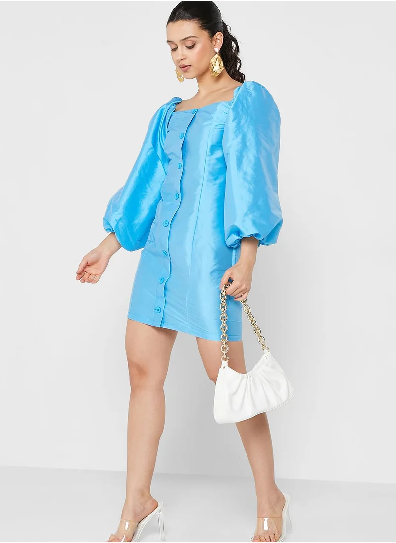 RIVER ISLAND Button Detail Balloon Sleeve Dress