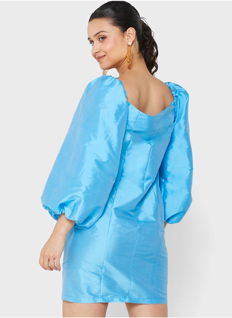 RIVER ISLAND Button Detail Balloon Sleeve Dress  - Image 2