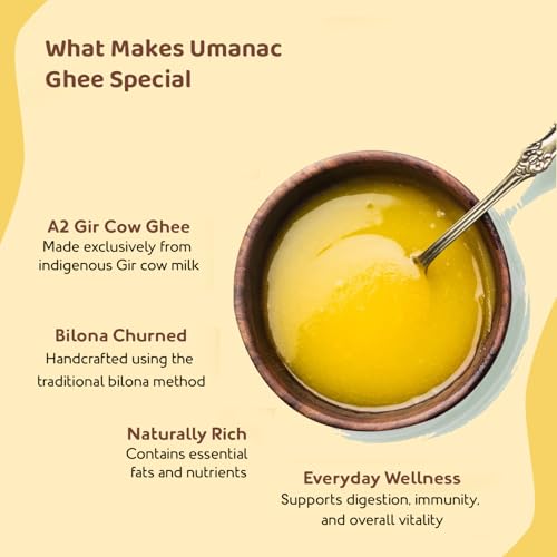 Umanac A2 Desi Gir Cow Ghee- 500ML | Desi A2 Cow Pure Ghee | Bilona Method | Grass Fed | Traditional Hand Churned | 100% Organic Ghee | Certified & Tested - Image 4