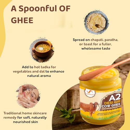 Umanac A2 Desi Gir Cow Ghee- 500ML | Desi A2 Cow Pure Ghee | Bilona Method | Grass Fed | Traditional Hand Churned | 100% Organic Ghee | Certified & Tested - Image 3