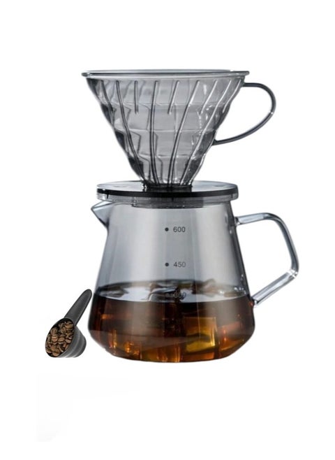 طقم تقطير v60  للقهوة مكونة من قمع و سيرفر زجاجي